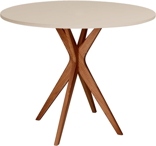 Ronde Eettafel – Ronde Tafel – Kleine Eettafel – Eettafel Met Zuilpoot – Compacte Eettafel – Diameter 80 cm – Massief Eikenhout Beige Bruin