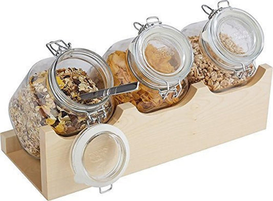 APS 13965 buffetstandaard GOOD MORNING, 43 x 17 cm, H: 13,5 cm, esdoorn, massief, 4-delige set: 1 houten standaard en 3 glazen