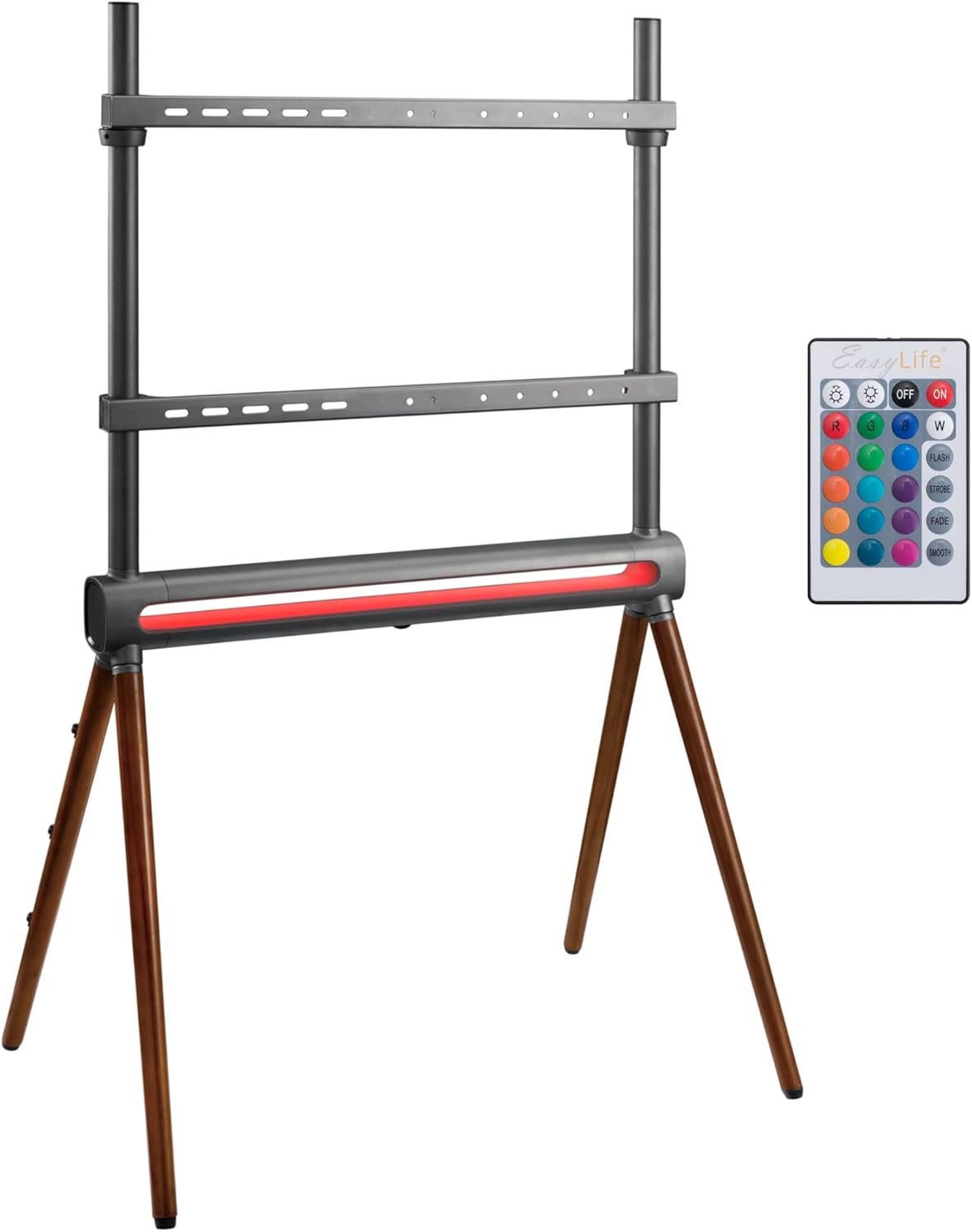 Tv-Statief – Tv-Standaard – Tv-Houder – Monitorhouder – Tv-Ezel – 4-Poots Grafiet/Walnoot Donker – In Hoogte Verstelbaar Tot 70 Inch En 40 Kg – LED-Sfeerverlichting Met Afstandsbediening