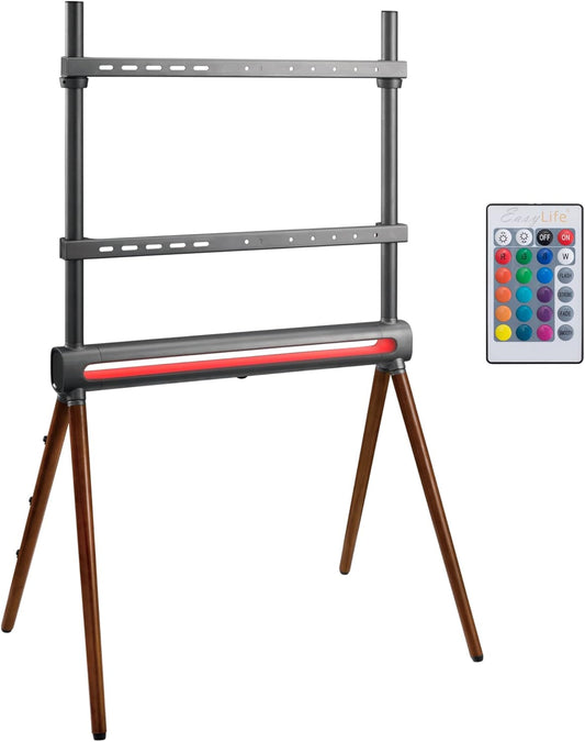 Tv-Statief – Tv-Standaard – Tv-Houder – Monitorhouder – Tv-Ezel – 4-Poots Grafiet/Walnoot Donker – In Hoogte Verstelbaar Tot 70 Inch En 40 Kg – LED-Sfeerverlichting Met Afstandsbediening