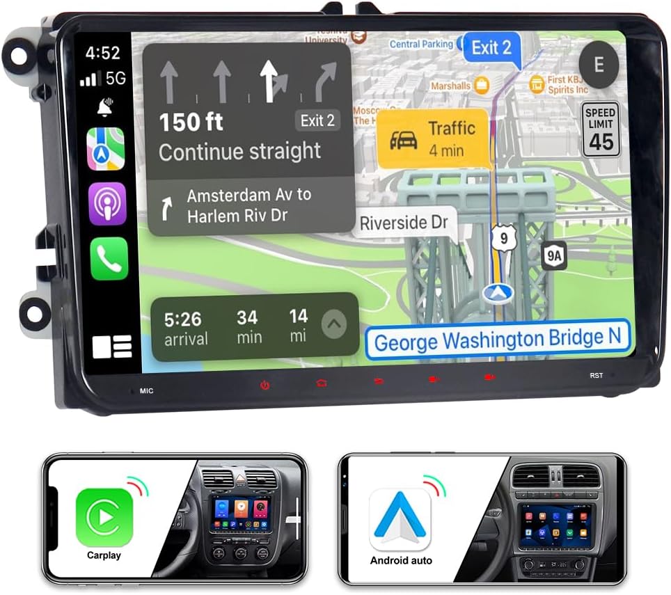 Android 14 Autoradio – Navigatiesysteem – Car Stereo – Touchscreen Radio – Bluetooth Radio – 9 Inch Scherm – Draadloze CarPlay & Wifi