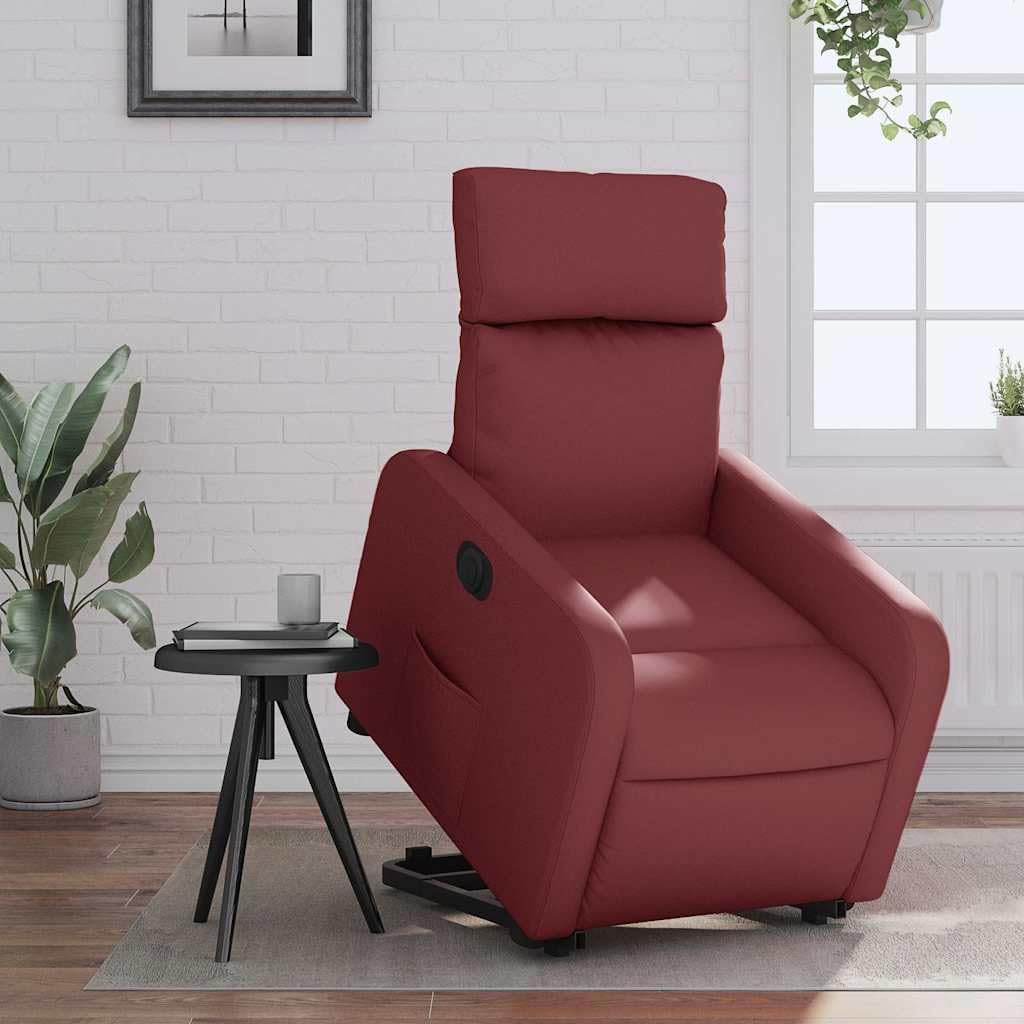 Relaxstoel Met Opstahulp – Elektrische Relaxstoel – Tv-Stoel – Ligstoel – Relaxfauteuil – Wijnrood Kunstleer – Elektrisch Kantelsysteem – Automatische Ligfunctie 135°