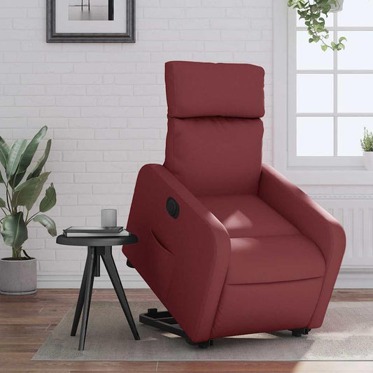 Relaxstoel Met Opstahulp – Elektrische Relaxstoel – Tv-Stoel – Ligstoel – Relaxfauteuil – Wijnrood Kunstleer – Elektrisch Kantelsysteem – Automatische Ligfunctie 135°