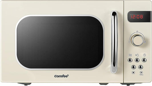 COMFEE Retro magnetron CMSRO 20di cr met 8 Rutomatische Renus, 5 kookstanden, express-kookknop, 20 l, 800 W, abrikozencrème