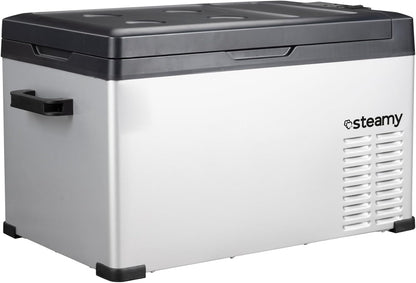 Steamy-E Single Zone 30, Elektrische Compressor Koelbox, 27 Liter, Zilver, 12V/230V, voor vriezen en koelen van -20 tot +20, ideaal voor op de camping