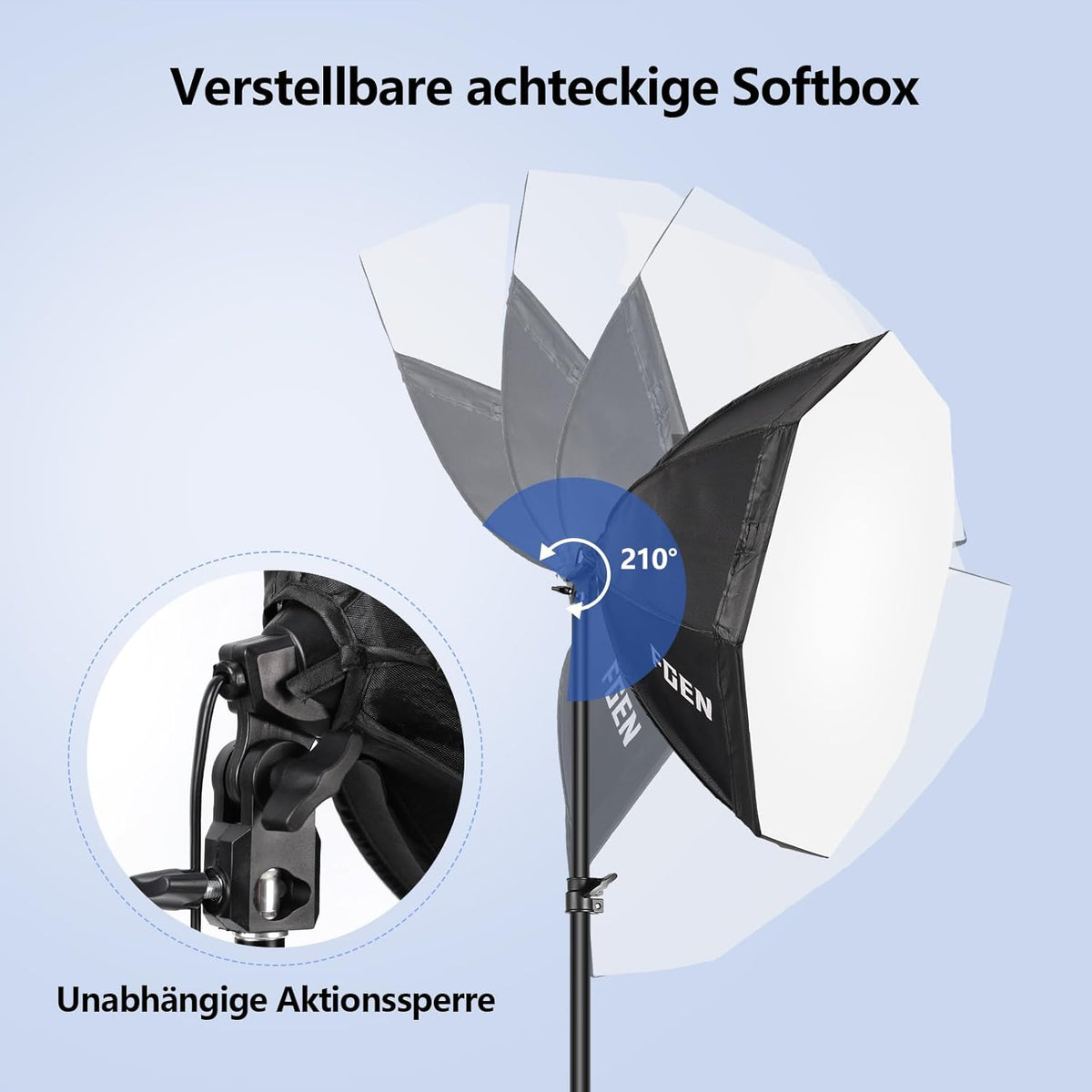 FGen Softbox Licht, Octagonale Softbox met 120W verstelbare LED-lamp 3000-6500K, 2 meter dik Light Stand geschikt voor fotostudio fotografie, YouTube, Tiktok video-opname