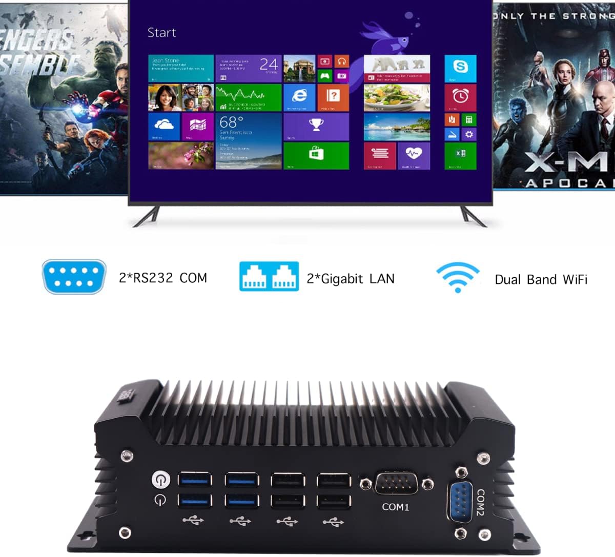 Industrieel mini-pc-apparaat, RJ45 Gigabit LAN-poort, Core i7 4578U, 8 GB DDR4 RAM 256 GB SSD, HD-MI, VGA, RS232 COM, USB 3.0, wifi, SIM-kaartsleuf, Win10/7/Linux, Wake-on-LAN, Micro Computer