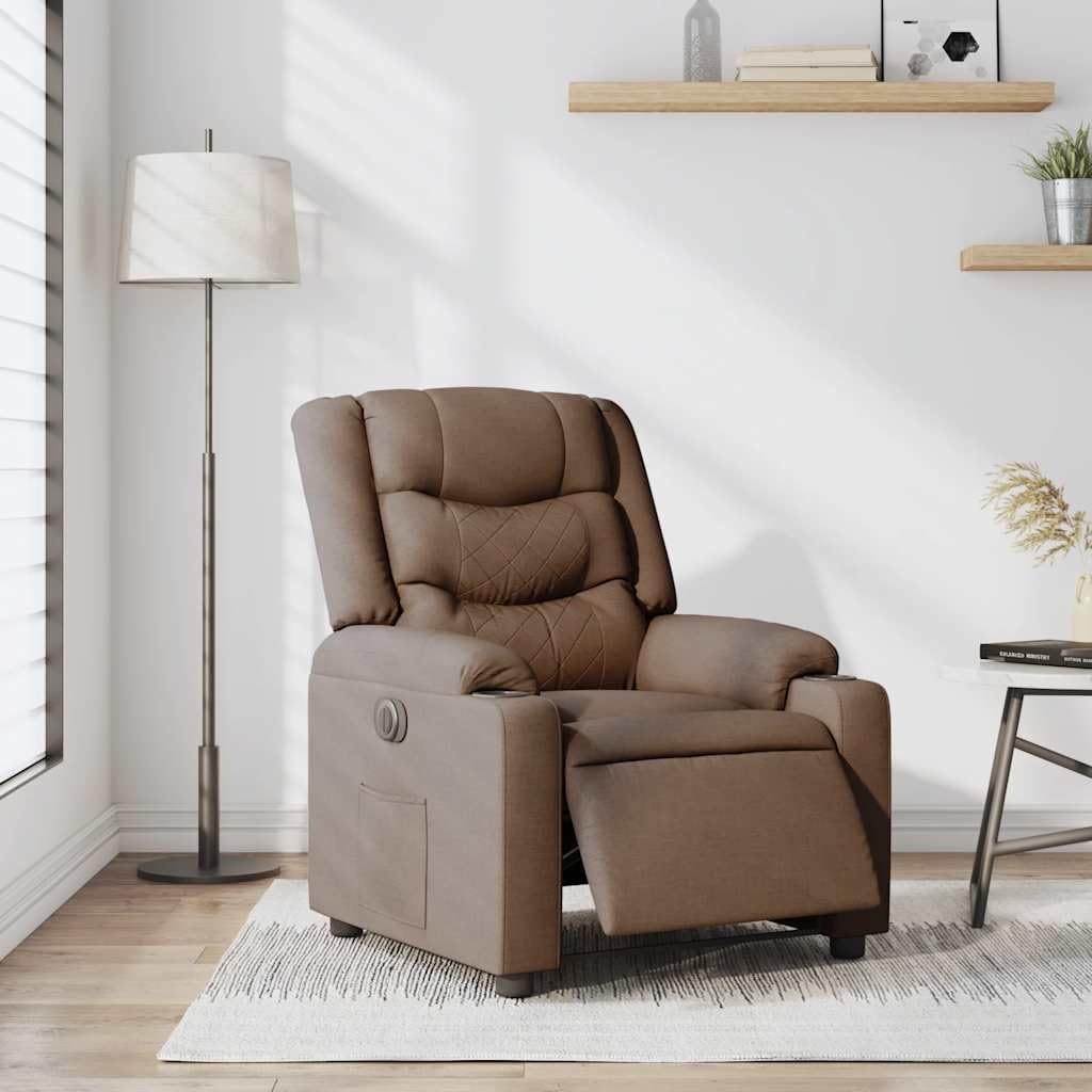 Relaxstoel – Elektrische Fauteuil – Stoel – Ligstoel – Fauteuil Met Kruk – Bruin – Stof – Motorisch Verstelbaar – Maximaal Comfort