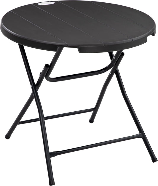 Tuintafel - Ronde Klaptafel - Bijzettafel - voor 4 Personen - Tuineettafel - met Decoratieve Houtlook - voor Balkon - Terras - Tuin - Buiten - Ø80 x 73 cm - Donkergrijs