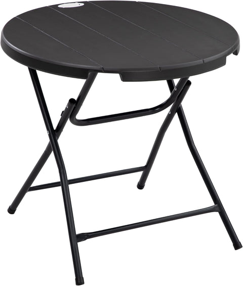 Tuintafel - Ronde Klaptafel - Bijzettafel - voor 4 Personen - Tuineettafel - met Decoratieve Houtlook - voor Balkon - Terras - Tuin - Buiten - Ø80 x 73 cm - Donkergrijs