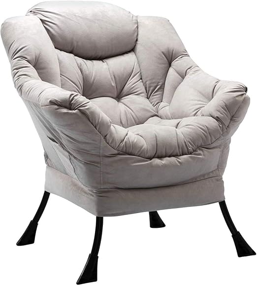 HollyHOME Relax Armchair Living Room Chair Bedroom Chair Lounge Chair with Armrests Reading Chair Accent Chair with Steel Frame, Grey - QUORE