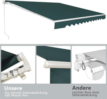 FANTASK Luifel 5-35° hoek instelbaar, zonnescherm met een lange zwengel, UPF50+, terrasluifel 300 x 250 cm (groen)