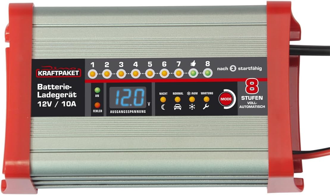 12V Acculader – Batterijlader – Oplader – Auto Acculader – Loodzuur Acculader – 10A Laadstroom – Campingfunctie & Nachtmodus