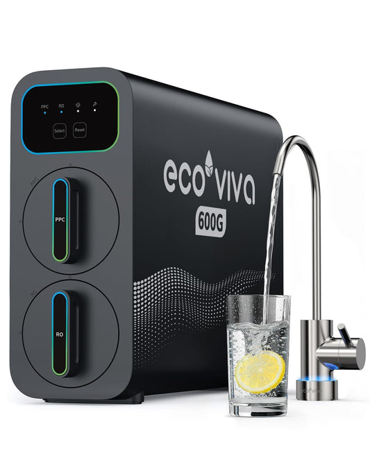Ecoviva E6 Osmoseinstallatie drinkwater, 600 GPD (2271 l/dag), omgekeerde osmose-installatie, 9-traps filtratie RO ondertafel osmose, waterfilter, vermindert TDS, 2,5:1 spaarverhouding, tankloos
