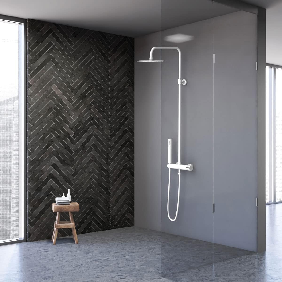 Regendouche – Douchekop – Handdouche – Regenkraan – Douche Set – Matte Witte Afwerking – Anti-Kalkfunctie – Universeel Geschikt