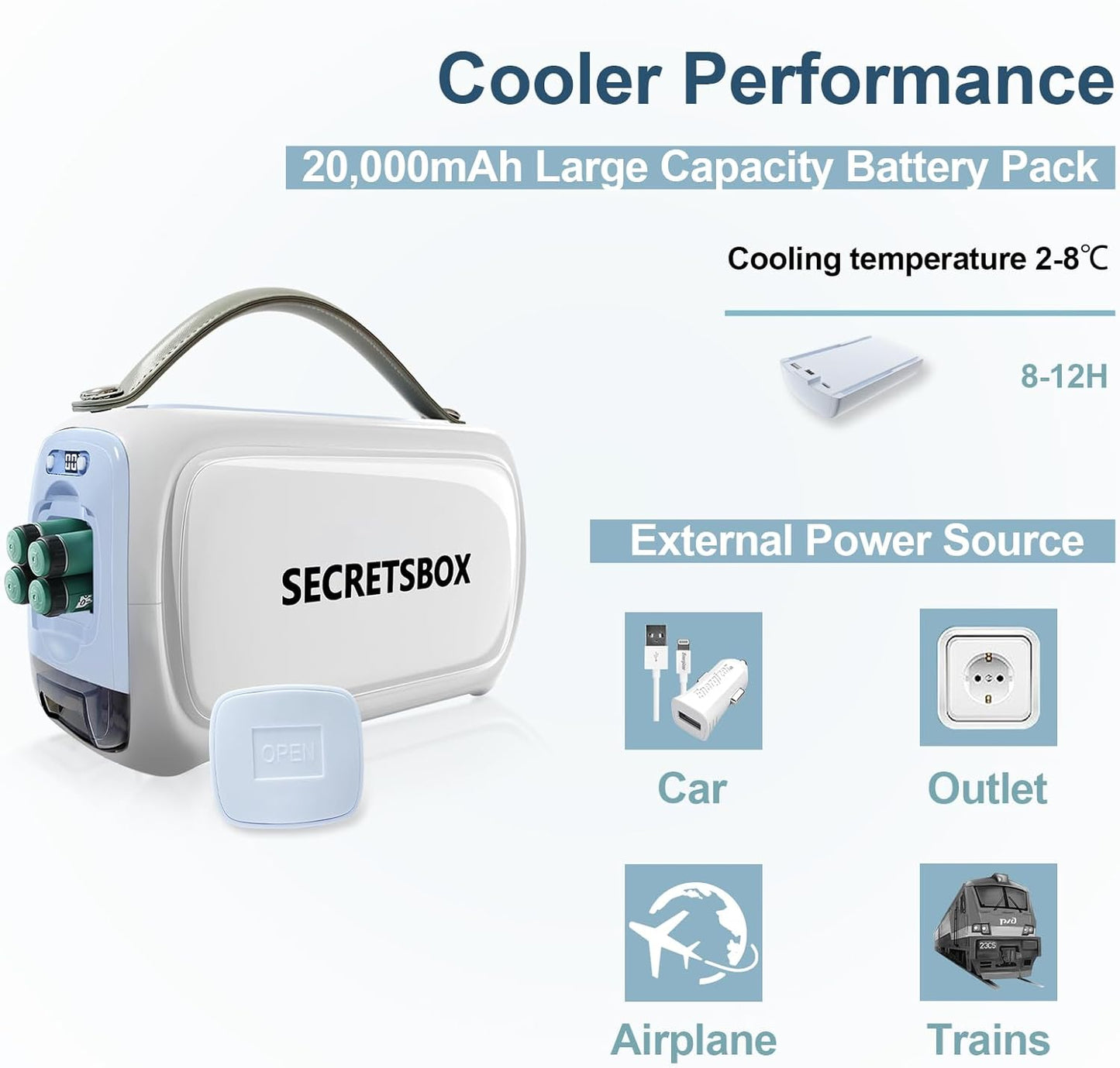 Insulin koelbox, elektrisch, draagbare medische koelkast, 2-8 °C, intelligente temperatuurcontrole, digitaal scherm, mini-medicijnen, koelbox voor reizen en auto, TSA-goedgekeurd