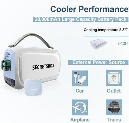 Insulin koelbox, elektrisch, draagbare medische koelkast, 2-8 °C, intelligente temperatuurcontrole, digitaal scherm, mini-medicijnen, koelbox voor reizen en auto, TSA-goedgekeurd