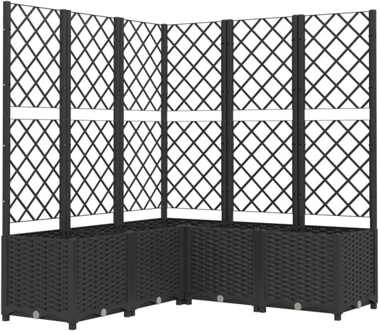 vidaXL Planter with trellis 120x120x136 cm polypropylene black, plant container, flower box, flower bed, flower bed, planter with trellis - QUORE