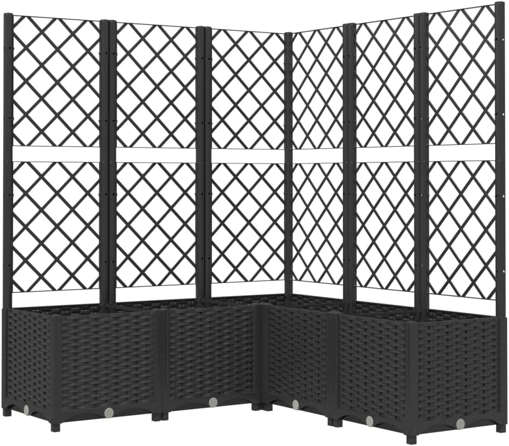 Garden planter with trellis black 120 x 40 x 136 cm made of PP for outdoor with integrated trellis for climbing plants terrace with large capacity, material - QUORE