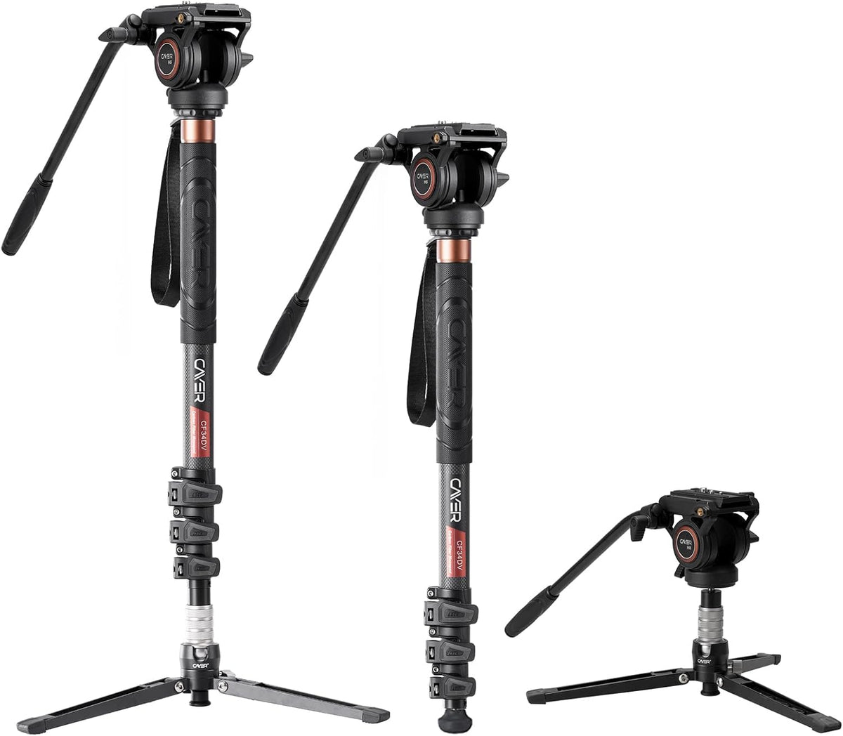 Cayer CF34DVH4 Professionele Video Monopod voor 71 "Carbon Fiber Telescopische Camera met Swivel Head en Tripod Base voor DSLR Camcorders Camcorders