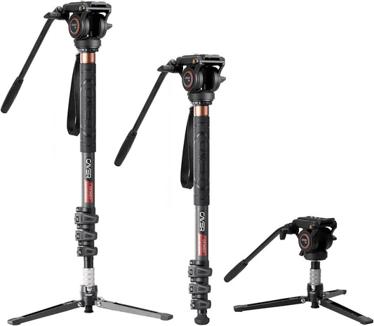 Cayer CF34DVH4 Professionele Video Monopod voor 71 "Carbon Fiber Telescopische Camera met Swivel Head en Tripod Base voor DSLR Camcorders Camcorders