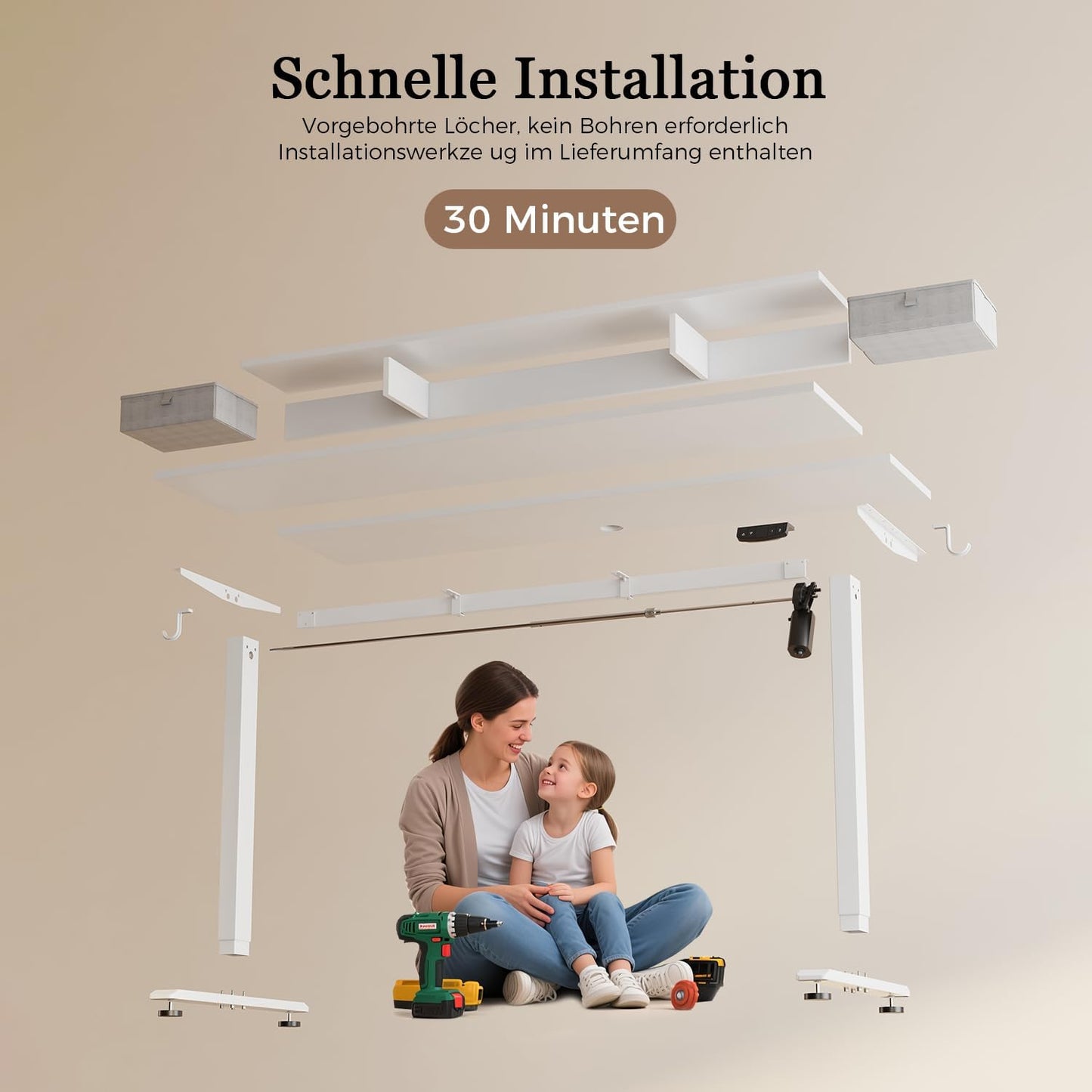 Klicelor Verstelbaar Bureau in Hoogte met Dubbele Lades, Elektrisch Verstelbaar Bureaux in Hoogte, Ergonomisch Sta bureau, 160x60, Wit