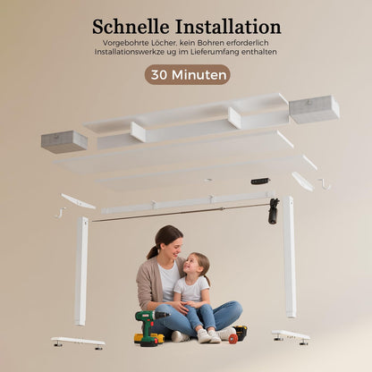 Klicelor Verstelbaar Bureau in Hoogte met Dubbele Lades, Elektrisch Verstelbaar Bureaux in Hoogte, Ergonomisch Sta bureau, 160x60, Wit