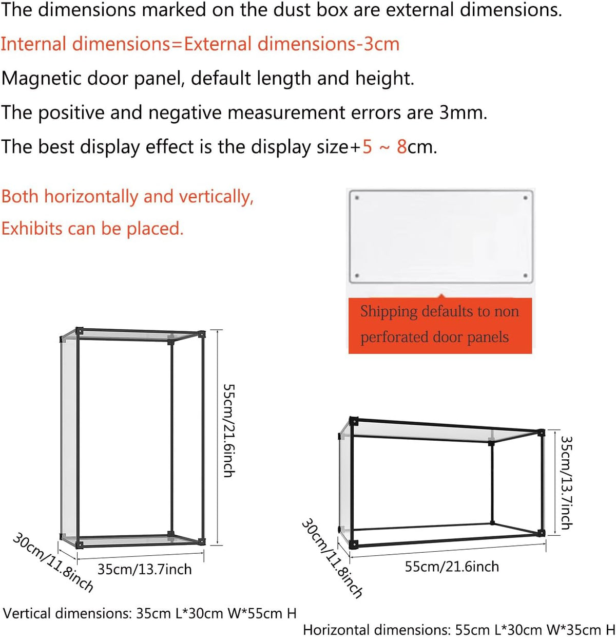 Acrylvitrine, transparante stapelvitrine, verzamelvitrine, stofdicht, zelfmontage met deur, voor speelgoedfiguren, modelauto's die figuren verzamelen (55 x 30 x 35 cm)