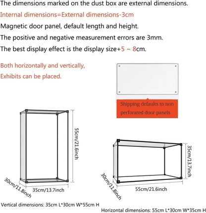 Acrylvitrine, transparante stapelvitrine, verzamelvitrine, stofdicht, zelfmontage met deur, voor speelgoedfiguren, modelauto's die figuren verzamelen (55 x 30 x 35 cm)