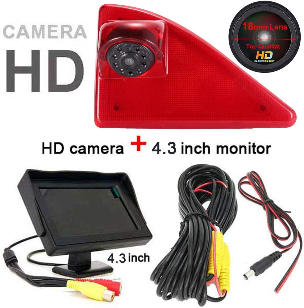 HD IP68 Derde Gemonteerde Daklamp Remlicht Achteruitrijcamera Achteruitrijcamera Kan Hoek Infrarood Nachtzicht aanpassen voor Opel/Movano/Renault Master/NV400+4.3 ''Monitor