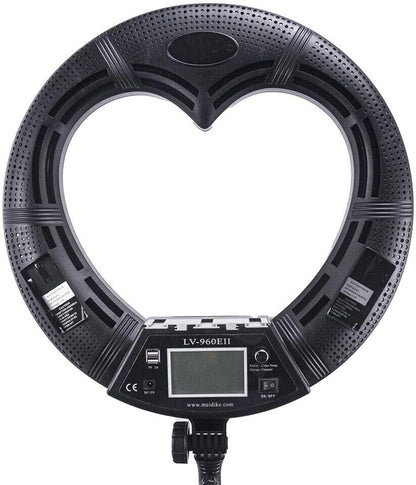 LV-960EII 96W LCD-scherm dimbaar 3200K-5500K hartvormig LED-ringlicht met afstandsbediening & 3 hot shoe voor YouTube-camera Smartphone Portret Selfie Video Studio