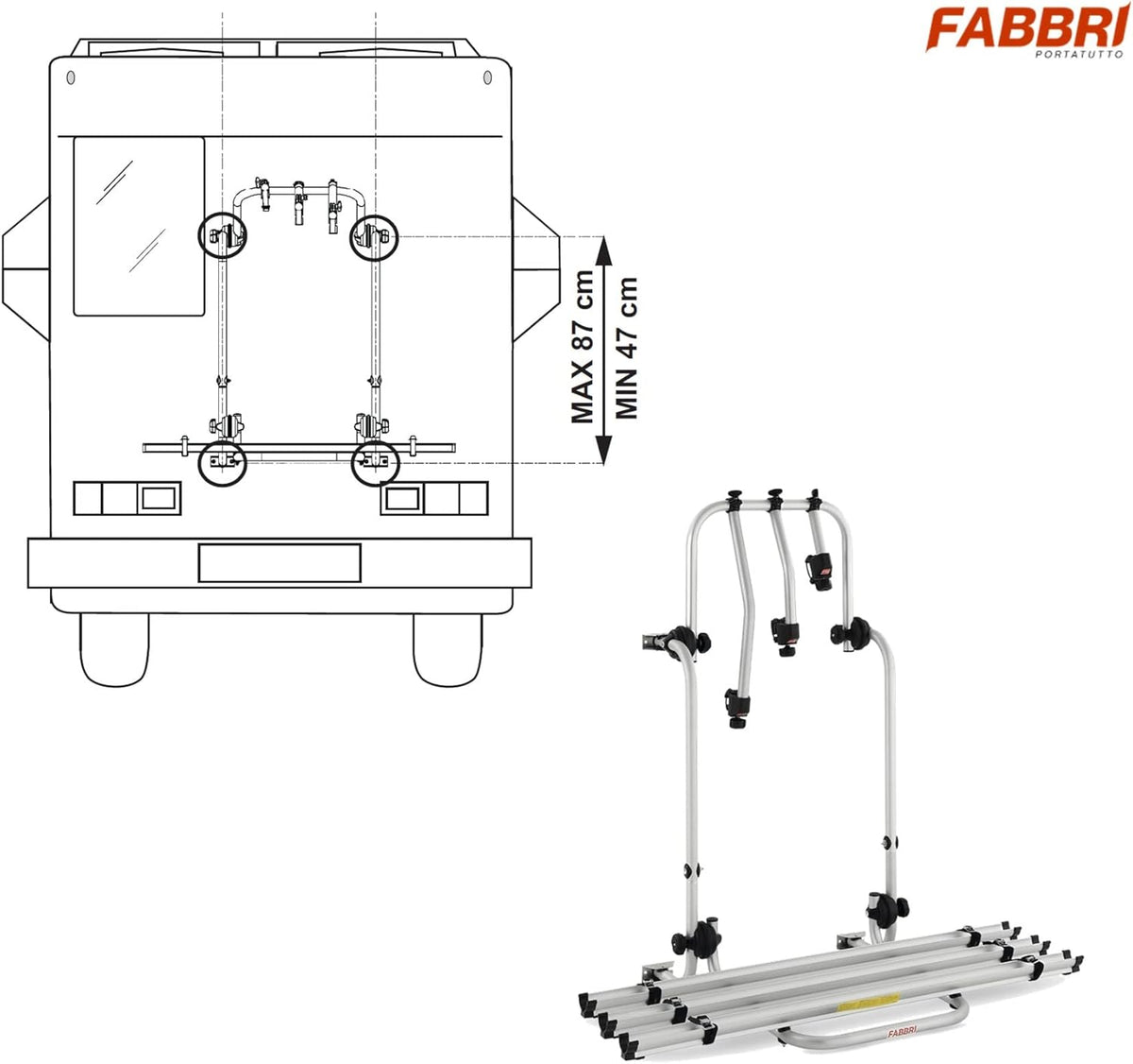 Bicycle carrier for 3 wheels for motorhomes and caravans - Bici OK Camper 47/87 - QUORE