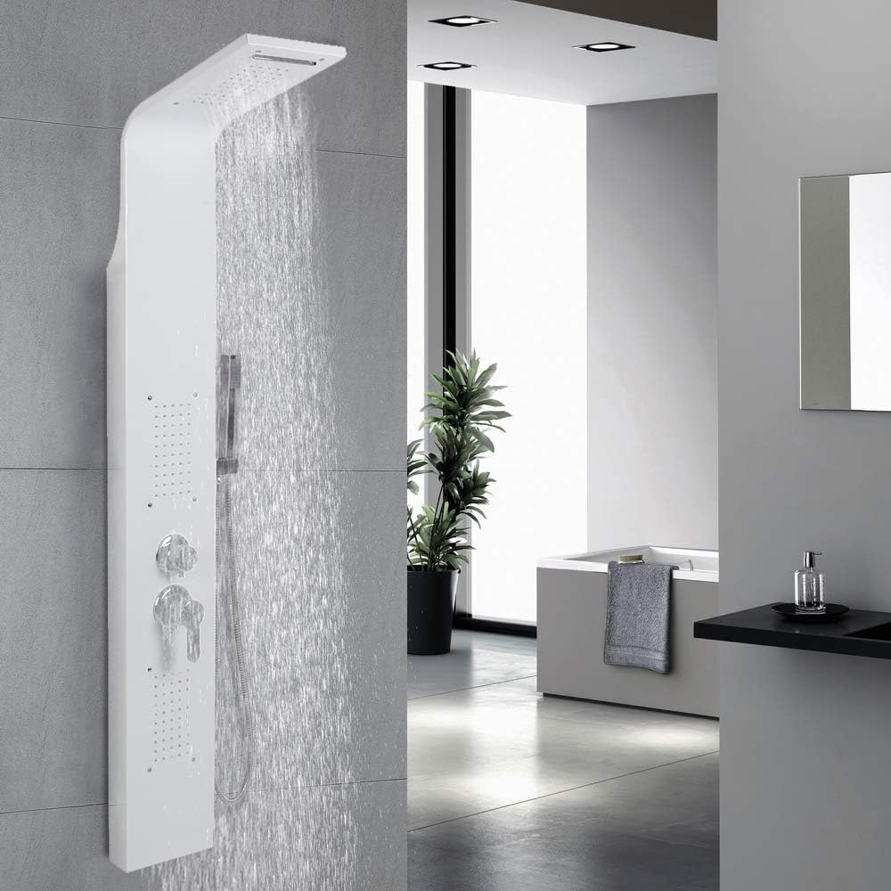 Douchepaneel – Douchepaneel Met Mengkraan – Douchewand – Regendouche – Massagedouche – 5 Functies – 304 Roestvrij Staal – 140 cm Hoog – Wit Gehard Polijstproces