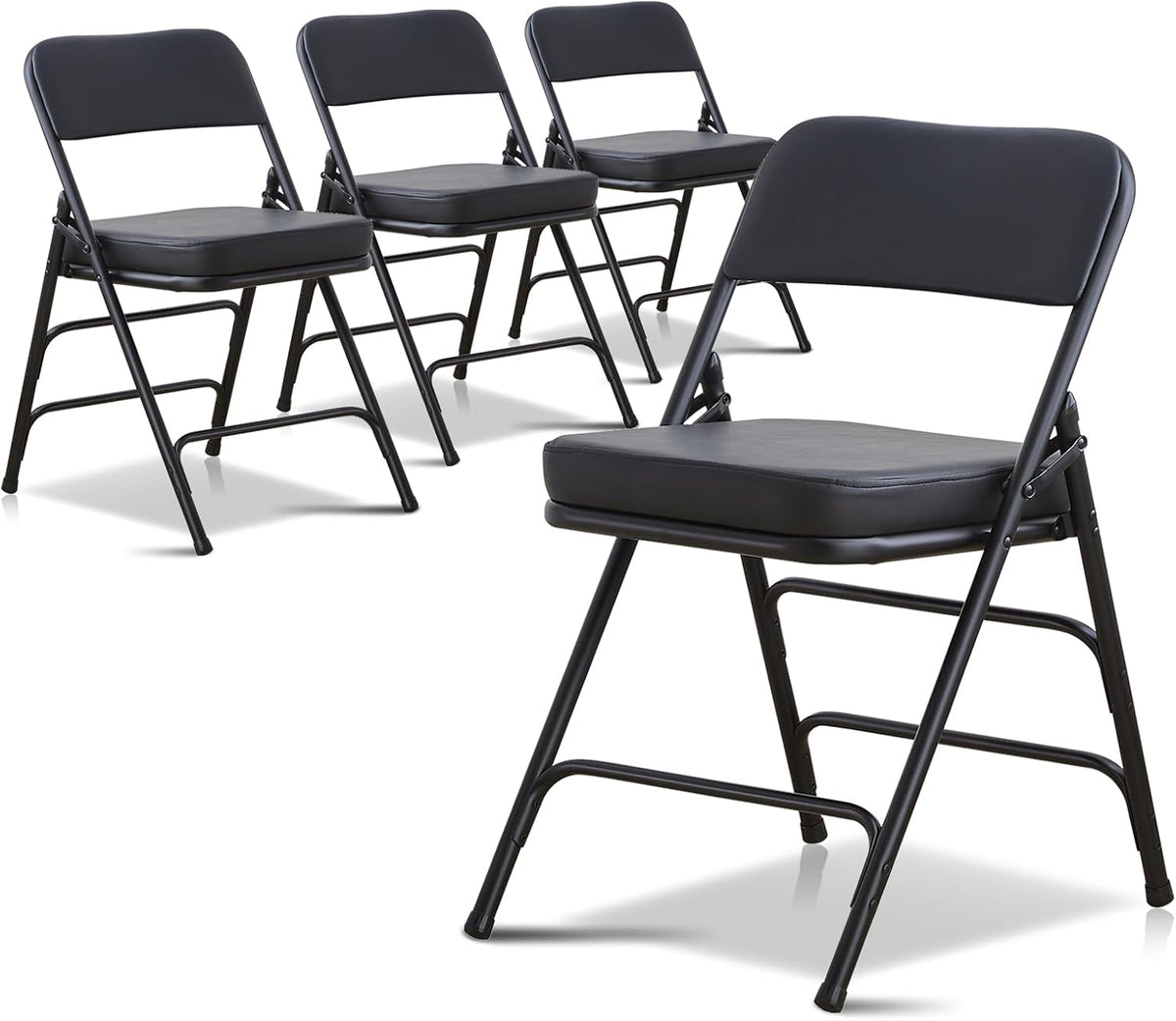 BOOSDEN Gewatteerde klapstoel, opvouwbare stoel met dik kussen, zware metalen klapstoel voor buiten & binnen en dineren en feesten, zwart, 4 stuks