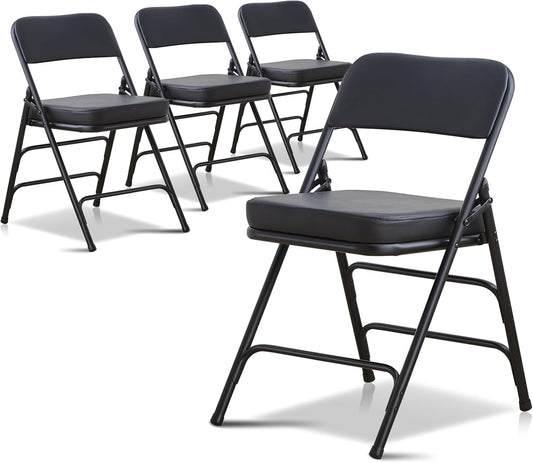 BOOSDEN Gewatteerde klapstoel, opvouwbare stoel met dik kussen, zware metalen klapstoel voor buiten & binnen en dineren en feesten, zwart, 4 stuks