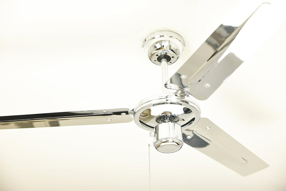 Plafondventilator – Ventilator – Plafondwaaier – Plafondfan – Industrieel Design In Chroom – Ø 122 Cm, Trekschakelaar