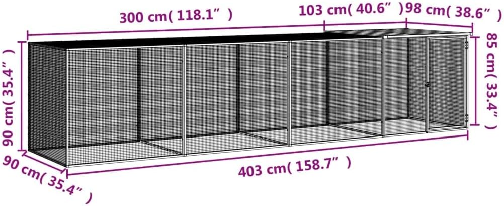Tidyard Cage for Chickens Roof Light Grey 403 x 98 x 90 cm Galvanised Steel Chicken Cage for Chickens Free Riding Rabbit Fence Animal Fence - QUORE