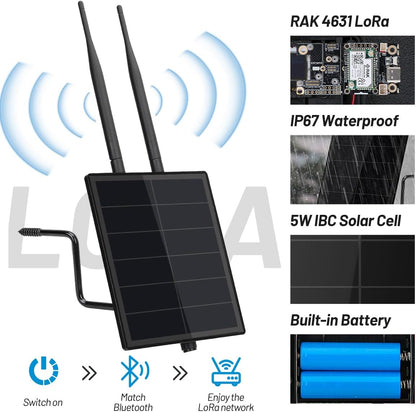 D5 Solar Lora Node Repeater met controller, Lora Module RAK19007 RAK4631 Board en 868 MHz Lora Antenna 2.4g, zonnepaneel ingebouwd in 5000 mAh batterij voor meshtastische radio Lorawan