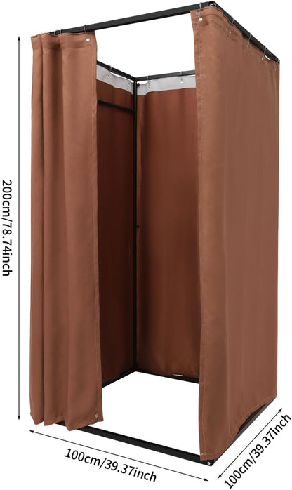 OUKANING Mobiele kleedcabine, vrijstaand, 100 x 100 x 200 cm, draagbare staande kleedruimte, inkijkbescherming voor kledingwinkelcentra en kantoor, tuin, outdoor, bruin - QUORE