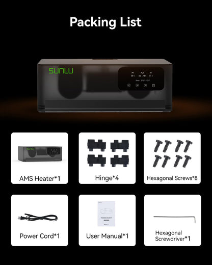 SUNLU AMS Heater for AMS Gen 1, 4 spoelen snelle 3D filamentdroger met 70 °C in 20 minuten, dual duct verwarming en drievoudige bescherming, tegelijkertijd printen en drogen