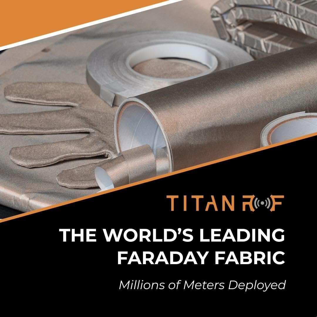TitanRF Faraday Fabric - Pro Construction Kit - Military Grade Fabric Blocks RF Signals (WiFi, Cell, Bluetooth, etc.) - 44in Width x 18ft Length (1.1m x 5.5m) + Free 20ft Conductive Tape