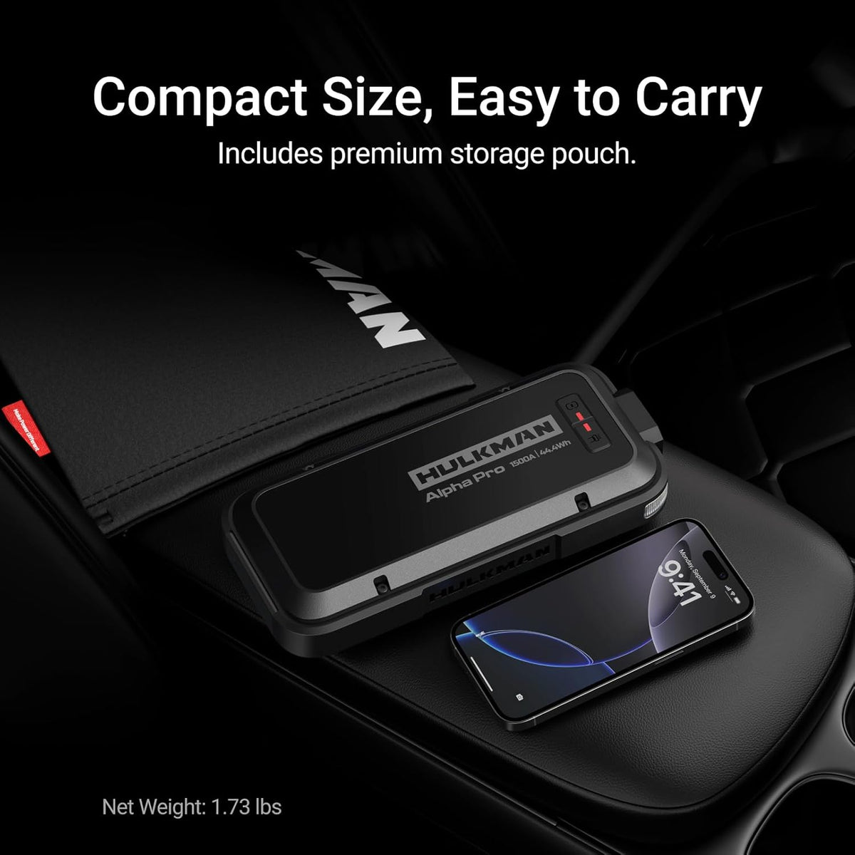 Startbooster – Jumpstarter, Noodstarter, Accubooster, Batterijstarter – Mat Zwart – 1500 A Piekstroom, 44,4 Wh – 3,3 Inch LED-Display, 65W PD In/Out