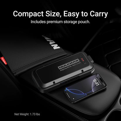 Startbooster – Jumpstarter, Noodstarter, Accubooster, Batterijstarter – Mat Zwart – 1500 A Piekstroom, 44,4 Wh – 3,3 Inch LED-Display, 65W PD In/Out