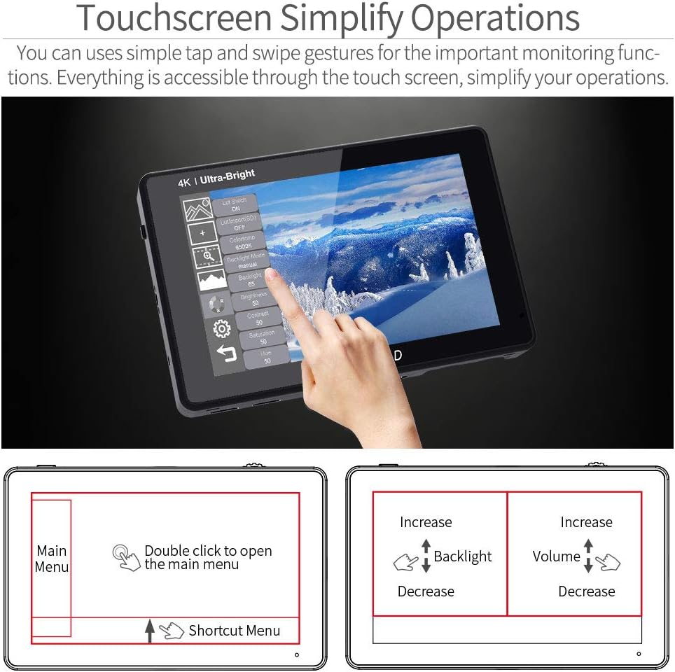 FEELWORLD LUT7S PRO 7 Inch 2200Nits Camera Field Monitor 4K HDMI TouchScreen Video Monitor with Light Sensor,3D LUTs,1920X1200 IPS,HDR Waveform,F970 External Installation Package,3G-SDI & 4K HDMI Loop Out - QUORE