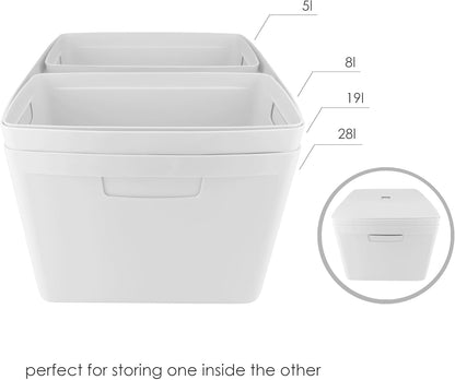 IDEA HOME 8 stuks opbergdozen, kunststof organizer, box, manden, opbergbox voor badkamer, rek met deksel, 19 l, blauw