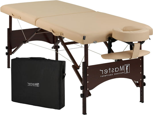 Master Massage Argo Mobile Massage Bed Foldable Therapy Bed Portable Beauty Bed Walnut Legs Carry Bag Package Beige - QUORE