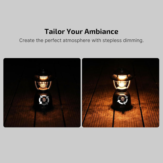 Campinglamp - Kampeerlamp - Dimbare Retro Campinglantaarn - Verstelbaar - Draagbare - met Dubbele Lichtbron - Noodstroombank - USB Oplaadbaar - voor Buiten - Camping - Noodsituatie - IPX5 Waterdicht - 500Lm - 16000 mAh - 12.3 x 22.5 x 12.3 cm - Zwart