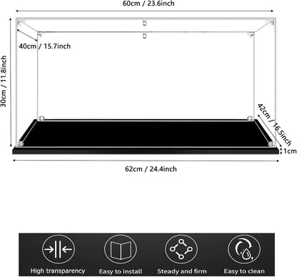 Acryl vitrinekast, acryl displaybox met zwarte basis, stofdicht, transparante displaycase, voor verzamelfiguren, poppenspeelgoed, modellen auto's (60 x 40 x 30 cm)