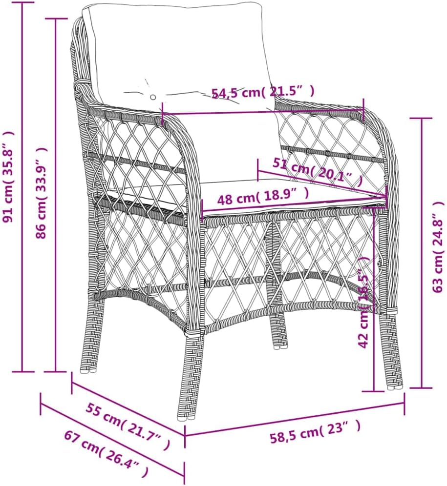 Tuinstoelen – Tuinzetels – Loungestoelen – Campingstoelen – Terrasstoelen – Poly Rattan – Weerbestendig Met Dikke Kussens – Afneembare Wasbare Kussenhoezen – Bruin – Set Van 2