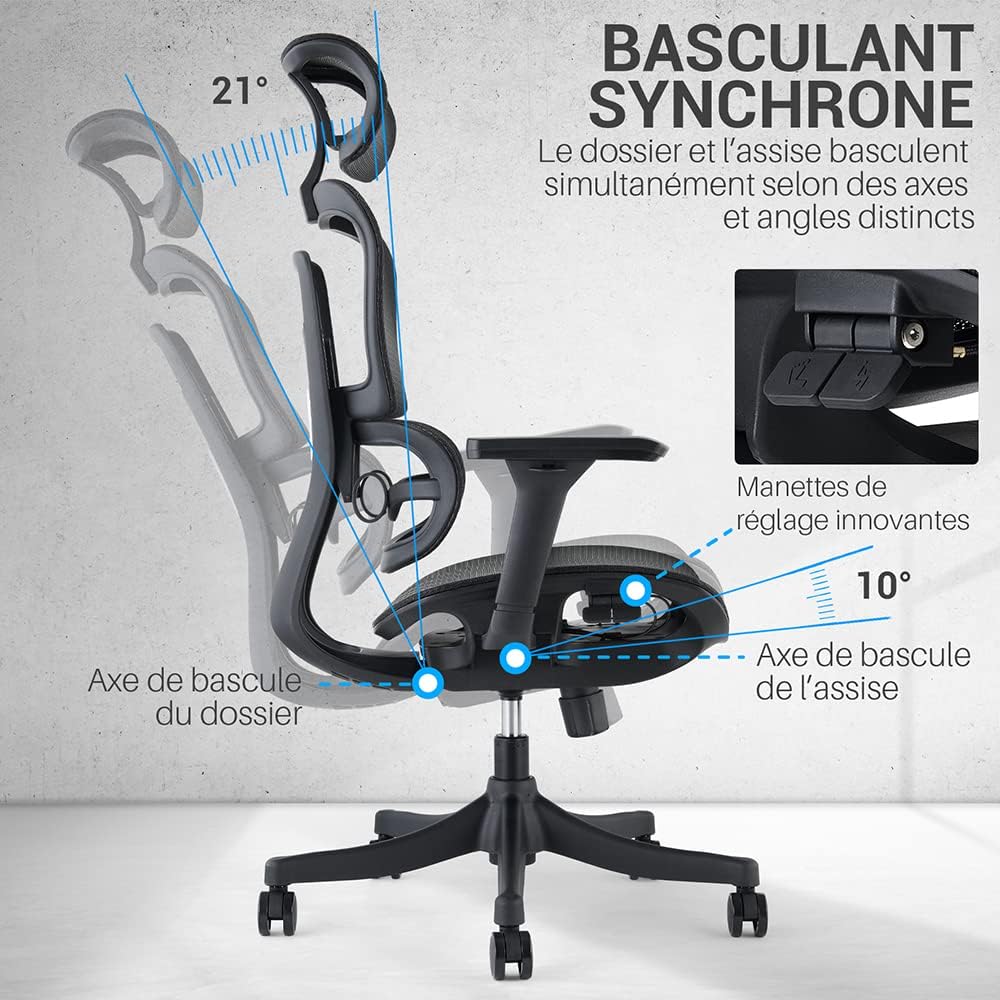 Bureaustoel – Ergonomische Stoel – Bureaustoel Met Netstof – Kantoorstoel – Werkstoel – Verstelbare 3D Armleuningen – Ademend Polyester Mesh